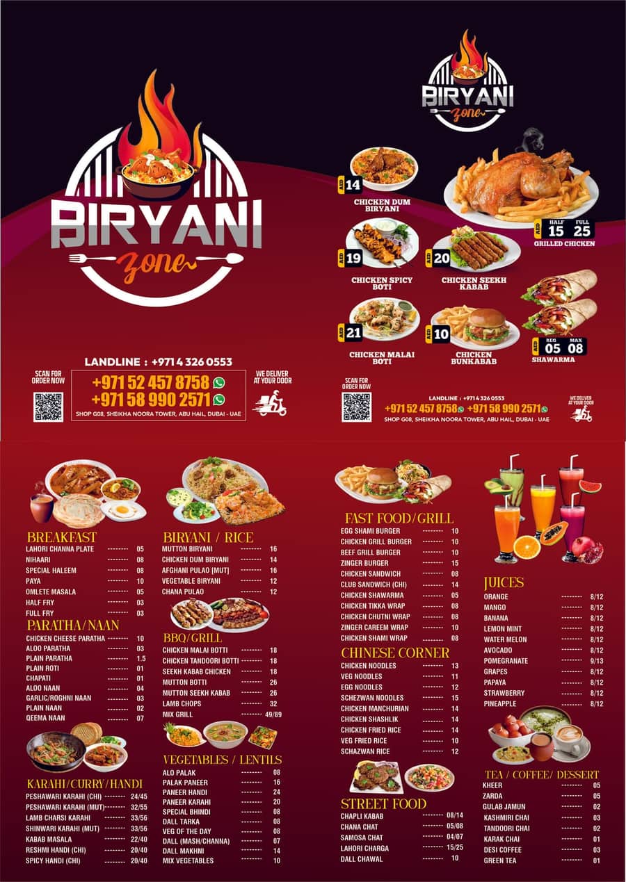Biryani Zone online menu and ordering design by Dezignlayer